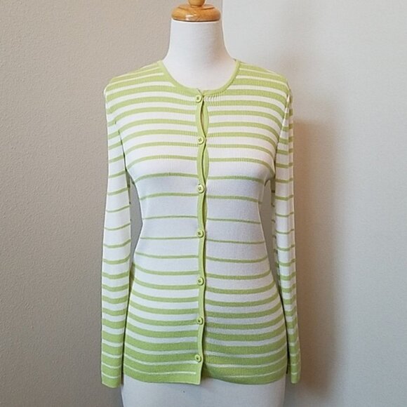 NWT St. John Key Lime Striped Knit Cardigan